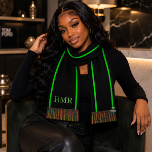 Heritage Masonic Regalia Greek Apparel Alpha Kapa Women Black Green Acrylic Blend Warm Windproof Mid-Length Knit Scarf - Product Image 2