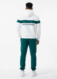 ONETEN APPARELS <b>Men's</b> <b>White</b> Green Color Block Hoodie <b>Jogger</b> Set Casual Tracksuit Full Sleeve Drawstring Pants Sweatshirt Ath - Product Image 5
