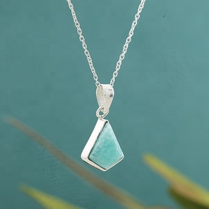 Collier pendentif en argent sterling 925 avec amazonite naturelle, pendentif géométrique en forme de larme, bijoux faits à la main, cadeau pour femmes - Product Image 3