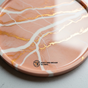 Plateau en résine orange coucher de soleil avec accent doré |   Plateau de service haut de gamme en résine orange coucher de soleil avec accent doré |   Service Premium - Product Image 4