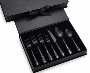 Juego de cubiertos negro mate con diseño de calavera, apto para lavavajillas, cubiertos metálicos para fiestas y restaurantes. - Product Image 6