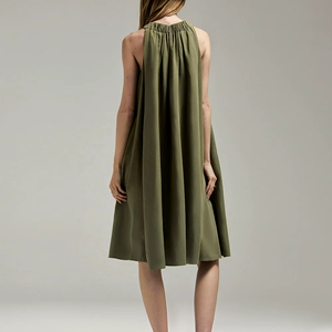 For <b>Linen</b> Solid Eco-Friendly Loose A-Line Knee-Length Draped Daily Wear Office Urban Style Casual Elegant Sleeveless Women - Product Image 5