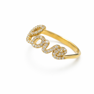Anillo de amor de oro amarillo de 10K 14K con diamantes, diseño de letra de amor, chapado en oro, regalo para novia, regalo para el Día de San Valentín. - Product Image 2