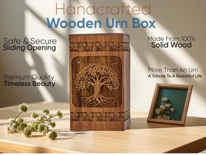 Urne funéraire artisanale en bois avec arbre de vie sculpté, urne de crémation pour cendres humaines, souvenir commémoratif, urnes faites à la main - Product Image 6