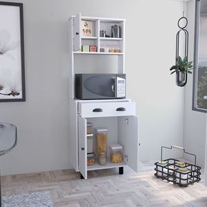 Dispensa da cucina Salem con 2 ante, 2 ripiani aperti e cassetto, con soluzione di archiviazione unica - Product Image 4