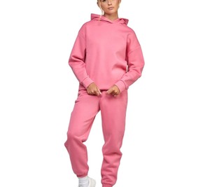 Ensemble de survêtement en molleton à capuche 2 pièces pour femme, couleur unie, coupe ample, décontracté, toutes saisons, pantalon de jogging rose avec cordon de serrage - Product Image 4