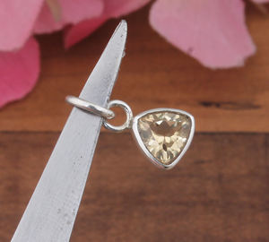 Vintage Dainty 925 Sterling Silver Citrine Triangle Necklace Minimalist Honey Yellow <b>Crystal</b> <b>Pendant</b> Platinum Plated Link Chain - Product Image 3