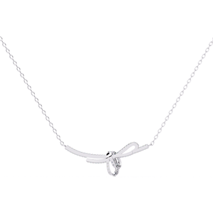 10K 14K 18K White Gold Bow Ribbon <b>Necklace</b> Featuring a Delicate Knotted Tie Design with Shimmering Lab Grown Diamond <b>Necklace</b> - Product Image 4