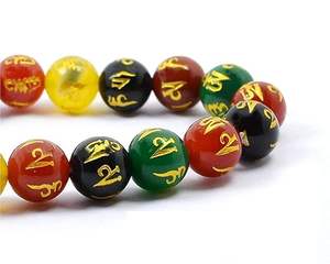 Pulsera redonda hecha a mano con cuentas de los siete chakras de Feng Shui para hombres y mujeres, con diseño de om y padma, tamaño 8-10 mm, joyería de moda, regalo energético. - Product Image 2