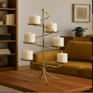 Elegante candelabro plateado con forma de rama de árbol y cinco portavelas de vidrio mercurizado para un brillo deslumbrante. Disponible a precios de mayorista. - Product Image 4