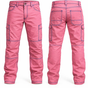 Pantalones de Trabajo Color Rosa para Hombre con Costuras en Contraste y Rodilleras Protectoras, Pantalones de Soldadura FR - Product Image 1