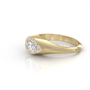 Certified 18K Pure Gold 1ct Pear Lab Grown Diamond Flush Set Signet <b>Ring</b> Engagement Solitaire <b>Ring</b> Minimal <b>Dainty</b> Everyday Wear - Product Image 2