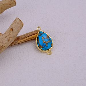 Hecho a mano azul turquesa pera chapado en oro bisel texturizado doble bucle Conector de Enlace de piedras preciosas encanto para la fabricación de joyas al por mayor - Product Image 3