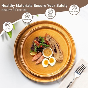 Ensemble d'assiettes en céramique ambrée rustique, finition brillante riche, design empilable robuste, parfait pour des tables chaleureuses et accueillantes - Product Image 6