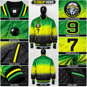 Chaquetas Bomber de Béisbol Samoa para Hombre, Precio de Fábrica, Cierre de Botones, Color Verde, Negro y Amarillo, Chaqueta Varsity para Chicos - Product Image 5