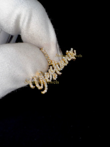 Hot Selling 10K Solid Gold Personalized Cursive Script Bling Pave Nameplate Necklace VS Real Natural Diamond Custom Pendant Gift - Product Image 2