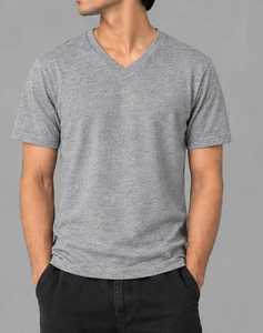 T-shirt à manches longues col en V gris pour homme STELLAR, coupe classique, uni, décontracté, respirant, en polyester/coton tricoté - Product Image 1