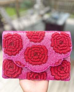 Bolso de Mano Tipo Clutch con Cuentas de Rosa Hechas a Mano, con Bordado Floral y Forro de Nailon, para Fiestas Nocturnas, Moda Femenina - Product Image 1