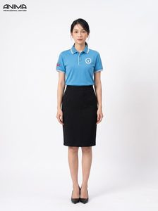 Polo de luxe haut de gamme pour femme, uniforme universitaire, bleu ciel, en coton, avec logo brodé - Product Image 2