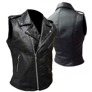 <b>Men's</b> Black PU <b>Leather</b> Biker <b>Vest</b> Moto Style Zipper Closure Turn-down Collar Solid Color Outer Wear Regular Length - Product Image 3