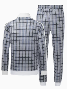 Men s Gray Plaid Tracksuit Full Length Casual Wear With Side Pockets Zipper Closure Breathable Regular Fit Autumn Style Men s - Product Image 3