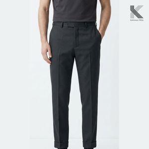 Pantalones Chinos Gris Carbón para Hombre, 100% Algodón, 270 GSM, Pantalones de Vestir Extra Suaves de Sarga, Proveedor OEM - Product Image 1