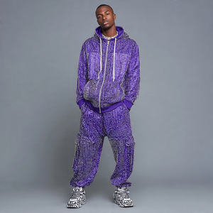 Conjunto de Chándal King Rhinestone para Hombre, Sudadera con Cremallera y Pantalones de Chándal, Conjunto de 2 Piezas con Pedrería, Fabricantes de Chándales con Pedrería - Product Image 4