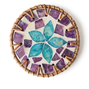 Coastal Rattan <b>Table</b> Mat Ocean Shell Inlay Vietnam Woven <b>Placemat</b> <b>for</b> Beach House Interior - Product Image 1