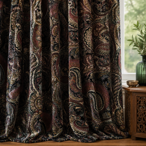Vintage Style Black Cotton Velvet <b>Curtain</b> Traditional Paisley Print Drapes Velvet Style Cotton Luxury Cotton Velvet Vintage - Product Image 1