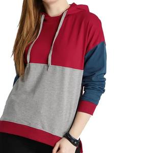 Sudadera con capucha oversize de bloques de color para mujer, estilo casual urbano, con bolsillo canguro, venta al por mayor OEM - Product Image 1