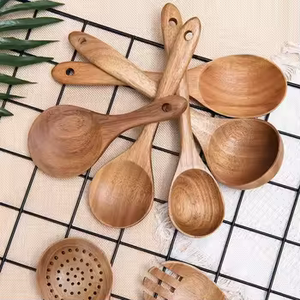 Juego de Cucharas de Madera de Acacia Natural al por Mayor de Fábrica, Cucharas Ranuradas para Servir Sopa, Ensalada y Arroz en Fiestas - Product Image 5