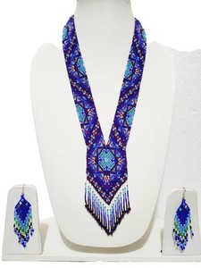 TOP QUALITY Handmade Blue Tribal Beaded <b>Statement</b> <b>Necklace</b> Set Boho Ethnic Native Festival Jewelry Gift , wedding - Product Image 5