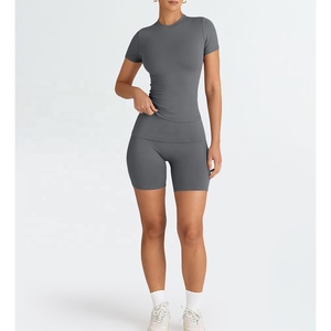 Leggings sportswear Logo personnalisé Femmes Fitness dos ouvert sport Soutien-gorge scrunch fesses legging Shorts yoga ensembles Workout 2pcs Sports Set - Product Image 5