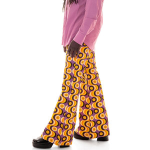 Pantalones de Hombre de Cintura Alta con Corte Acampanado, Diseño Vintage con Estampado, Cierre de Botones, en Morado, Amarillo y Naranja, para Uso Casual - Product Image 2