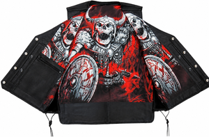 Custom Genuine Cowhide <b>Leather</b> Viking Skull Sublimated Liner Motorcycle <b>Vest</b> for <b>Men</b> Biker Club Riding <b>Leather</b> Waistcoat - Product Image 3