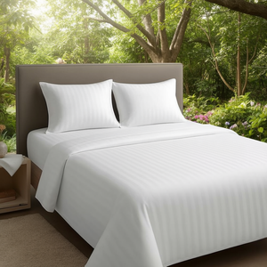 Juego de Sábanas de Microfibra de 210 Hilos con Rayas de Satén Blancas de 1 cm, 4 Piezas, Tamaño Queen, para Hotel y Hogar, Incluye Sábana y Funda de Almohada Tamaño King - Product Image 3
