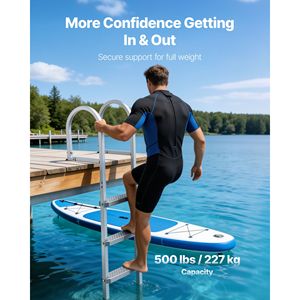 Scaletta a 4 Gradini in Lega di Alluminio per Pontone, con Gradini Larghi Antiscivolo in PP, Capacità di Carico 227 kg, Accessorio Rimovibile per Nuoto - Product Image 2