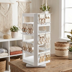White Wooden Jewelry Organizer Stand <b>with</b> Rotating Display for Necklaces and Earrings - Product Image 6