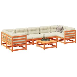 Grand ensemble de canapés de jardin modulaires en bois de pin massif brun ciré, mobilier d'extérieur très résistant - Product Image 1