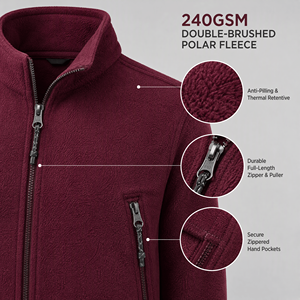 Embroidered Men Polar <b>Fleece</b> Jacket Polyester Cotton Canvas 240 Grams Stand Collar <b>Zipper</b> Knitted Breathable Custom Logo - Product Image 3
