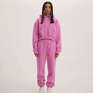 Conjunto de Sudadera Corta Oversize y Pantalones Jogger para Mujer, Forrado de Felpa, Dos Piezas, Color Rosa, Proveedor Mayorista B2B, Personalizado OEM - Product Image 3