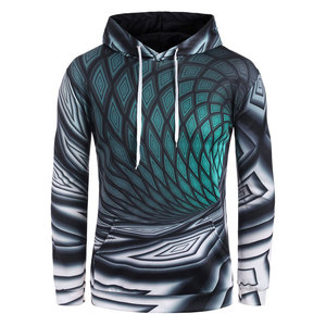 Sudadera con Capucha con Ilusión Óptica Abstracta - Verde Azulado, 100% Algodón Felpa, Ecológica, Estilo Casual Urbano, Sudadera de Invierno - Product Image 1