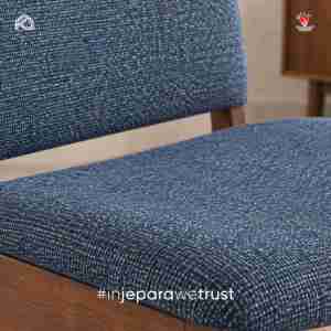 Mid Century Solid Wood Dining Chair Blue Fabric Upholstered Wooden Chair for Restaurant Hotel Cafe Living Room Furniture - Product Image 2