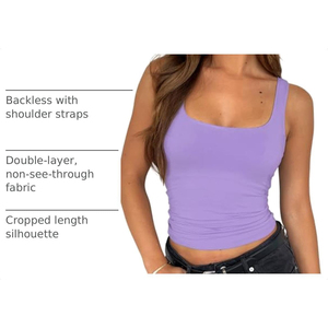 Nouveau débardeur femme à col carré, violet uni, court, sans manches, décontracté, écoresponsable, OEM ODM - Product Image 2