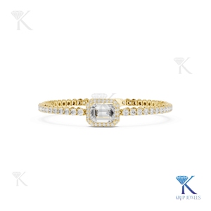 Elegant Emerald Halo Diamond Tennis <b>Bracelet</b> 14K <b>Solid</b> Gold Fine Luxury Jewelry Gift Manufacturer Wholesale Supplier - Product Image 4