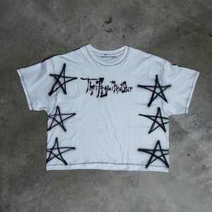 THRIFTYWITHASTAR Men's <b>White</b> Cartoon Star Print <b>T</b>-<b>Shirt</b> Short Sleeve O-<b>Neck</b> Street Style Regular Fit Cotton Jersey - Product Image 2