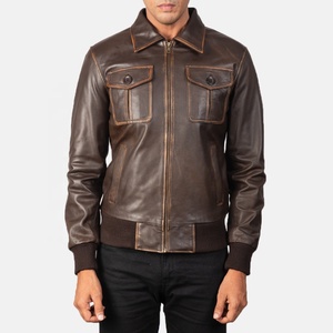 Veste en cuir bomber marron pour homme, veste en cuir de mouton personnalisée pour homme, veste en cuir matelassée, idéale pour l'hiver, veste pour homme - Product Image 1