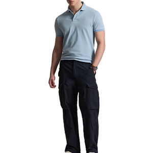 เสื้อโปโลผู้ชายทรงสลิมฟิตสีคราม ผ้าตาข่าย ระบายอากาศดี คอริบบ์ แขนสั้น สไตล์ลำลอง สตรีทแวร์ รับผลิตตามแบรนด์ - Product Image 6