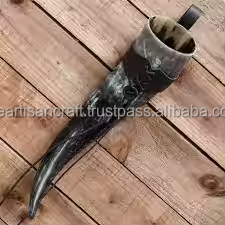Rustic <b>Drinking</b> <b>Horns</b> with Leather Holder for Outdoor Adventures Viking Style Carry and Traditional Use by Artisan Craft - Product Image 3