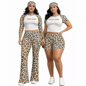 Ensemble de sport pour femme imprimé léopard avec logo personnalisé, tenue de fitness, ensemble de yoga, vêtements de sport, ensemble assorti, leggings, short, crop top - Product Image 2